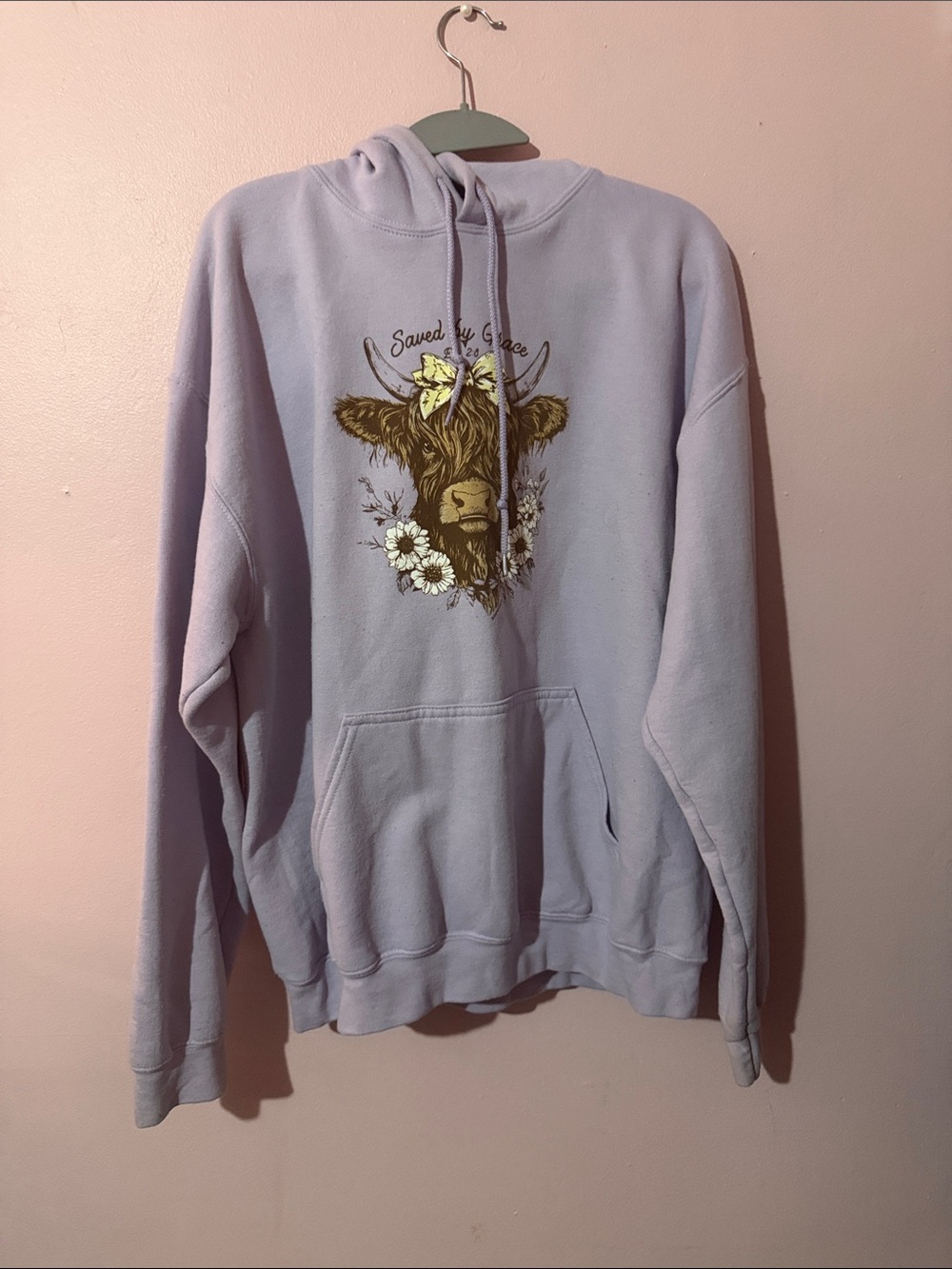 Lavender Graphic Hoodie Sweatshirt with Floral Highland Cow no tag sorry